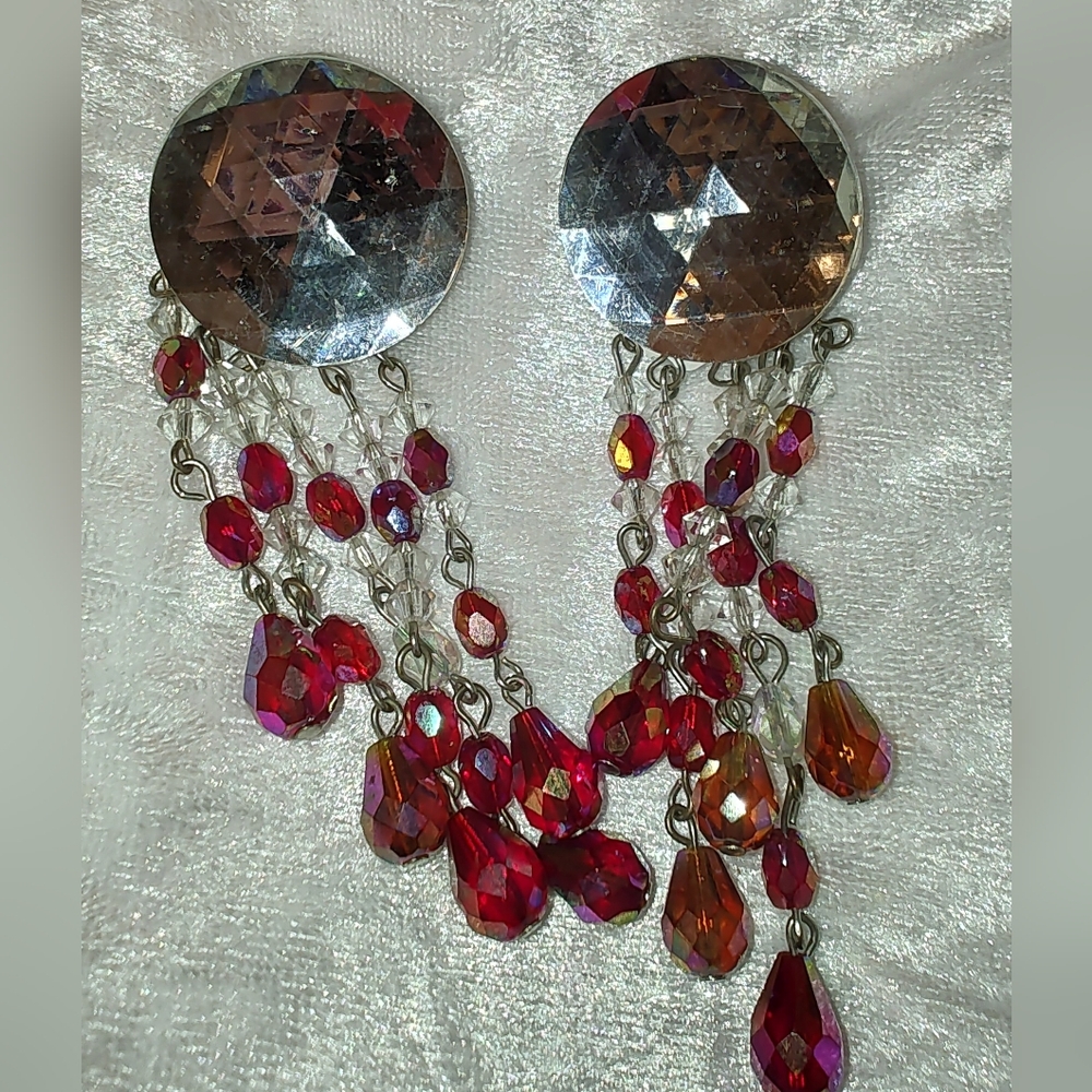 Vintage AB Crystal Drop Pierced Earrings. Go Big Or Go Home!